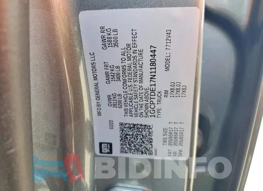 1GCPTDE17N1180447 Photo# 12