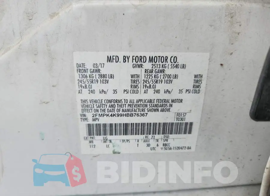 2FMPK4K99HBB76367 Photo# 12