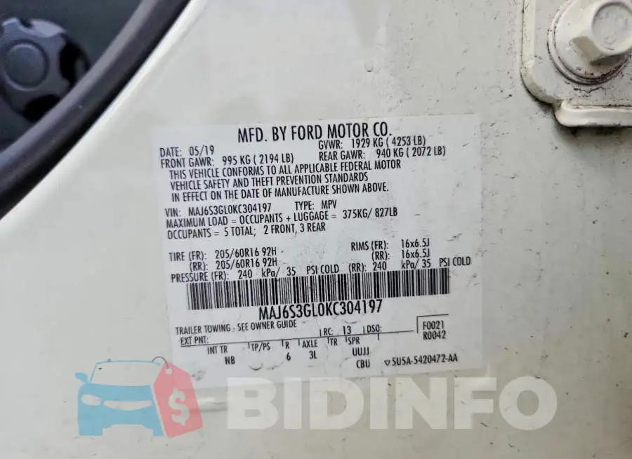 MAJ6S3GL0KC304197 Photo# 13