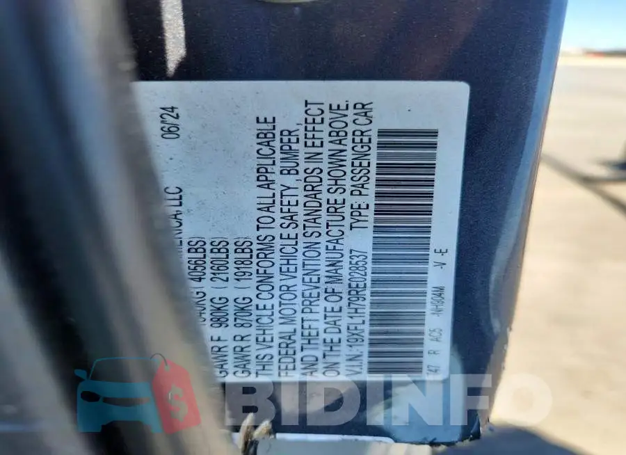 19XFL1H79RE028537 Photo# 13