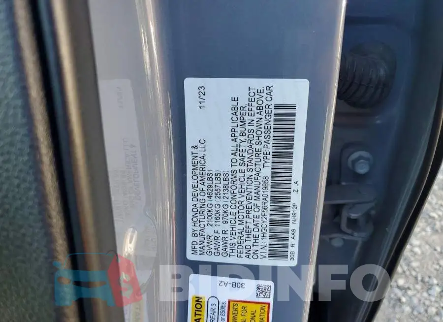 1HGCY2F56RA019858 Photo# 12