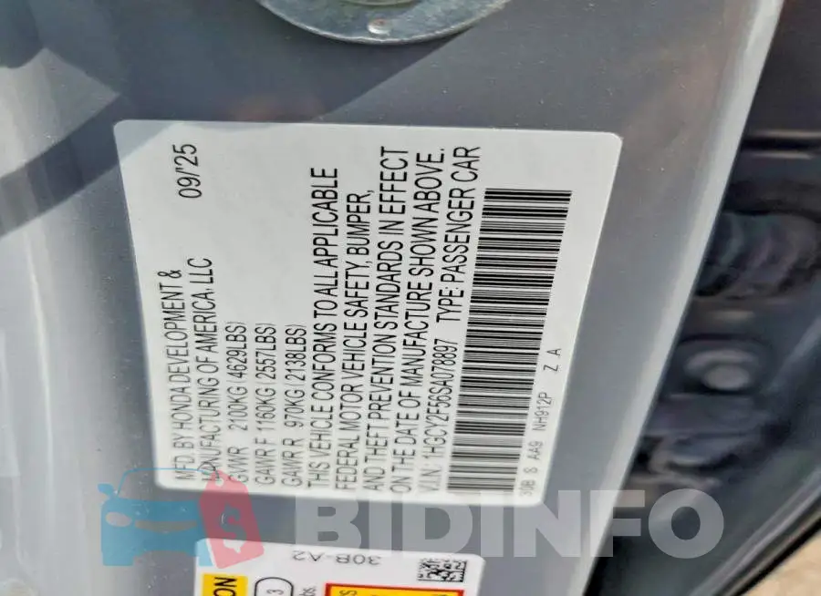 1HGCY2F56SA078897 Photo# 12