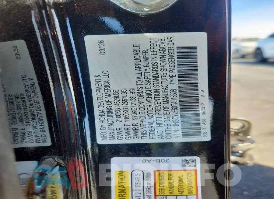 1HGCY2F60TA018608 Photo# 12