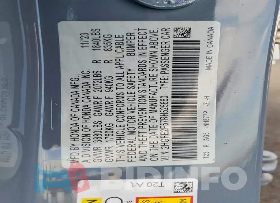 2HGFE2F57RH525660 Photo# 12