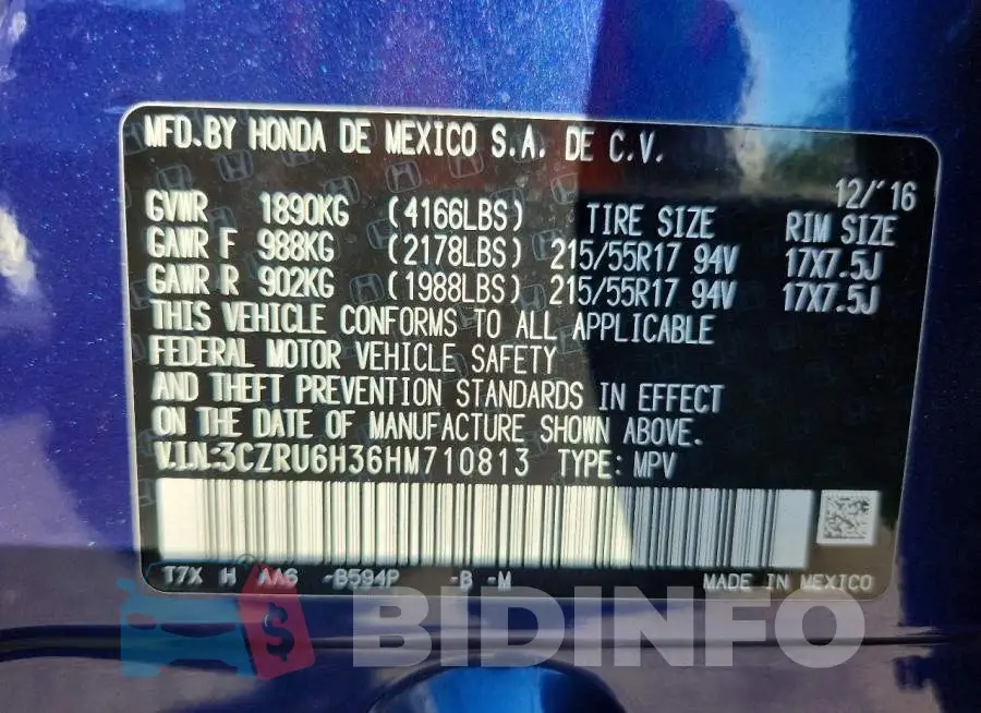 3CZRU6H36HM710813 Photo# 13