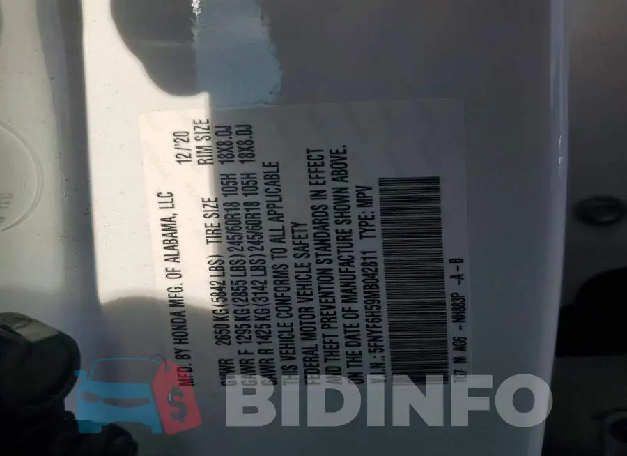 5FNYF6H59MB042811 Photo# 12