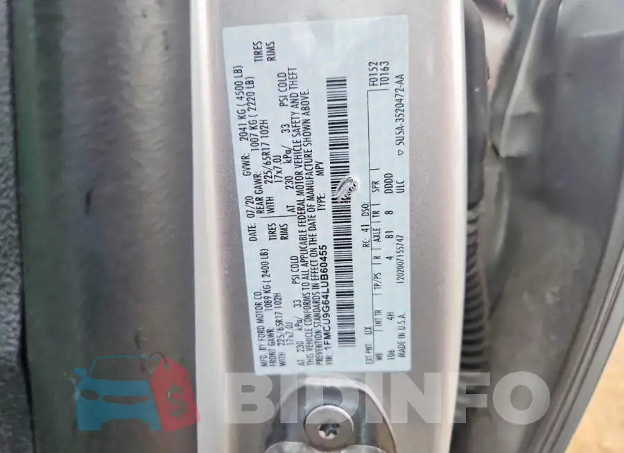 1FMCU9G64LUB60455 Photo# 12