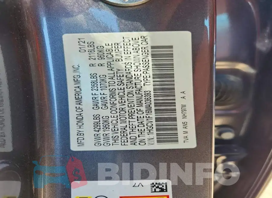 1HGCV1F16MA036393 Photo# 12