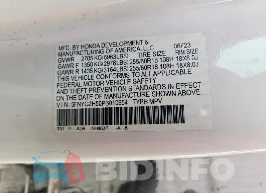 5FNYG2H50PB010954 Photo# 13