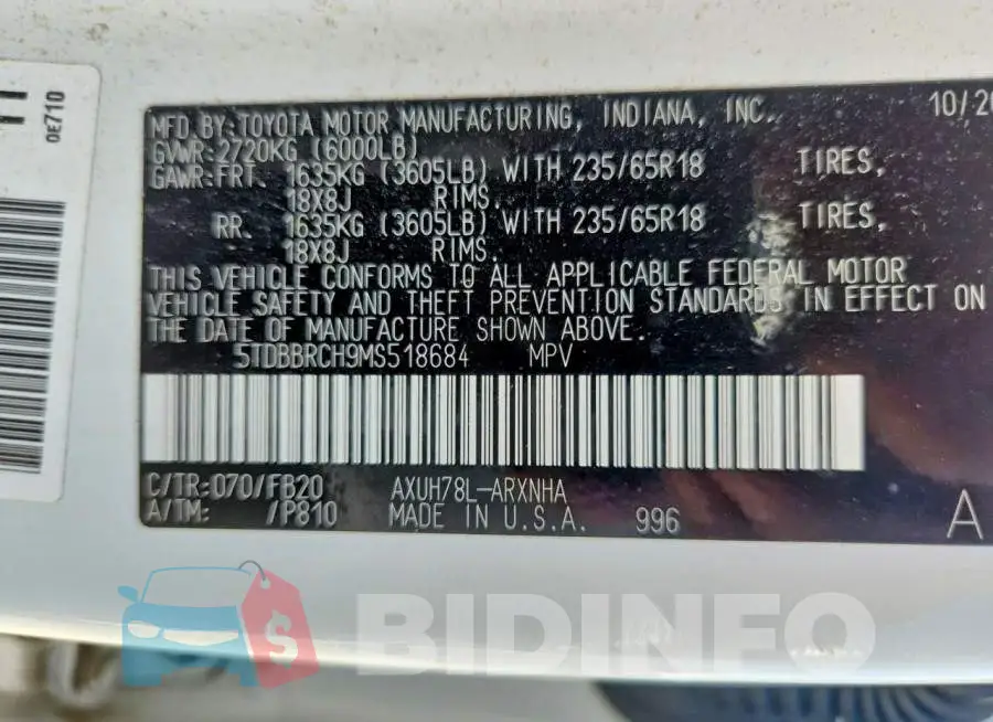 5TDBBRCH9MS518684 Photo# 14