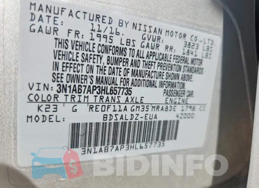 3N1AB7AP3HL657735 Photo# 12