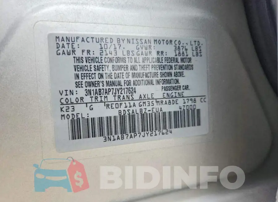 3N1AB7AP7JY217624 Photo# 12