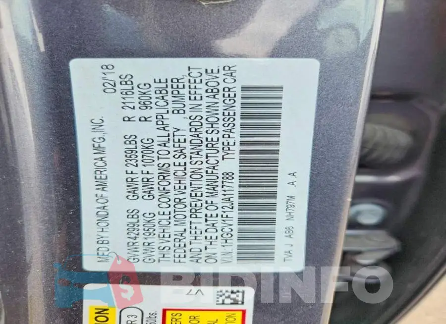 1HGCV1F12JA117788 Photo# 12