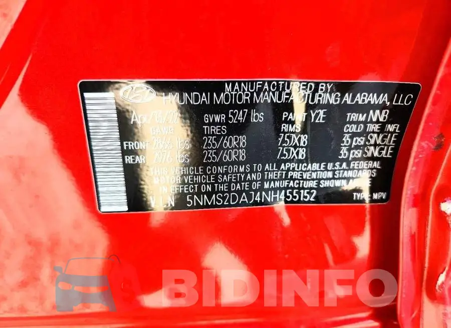 5NMS2DAJ4NH455152 Photo# 14