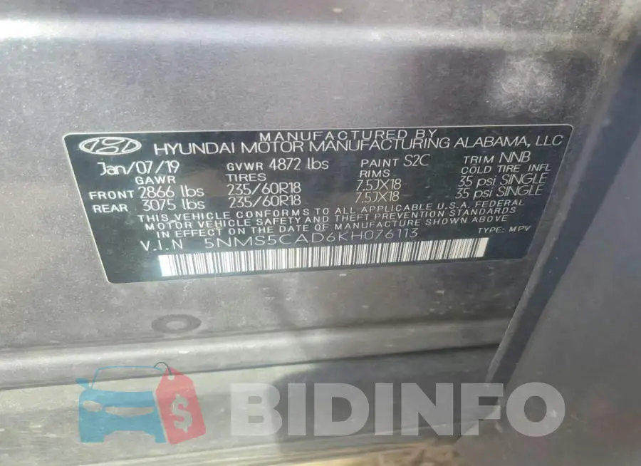 5NMS5CAD6KH076113 Photo# 13
