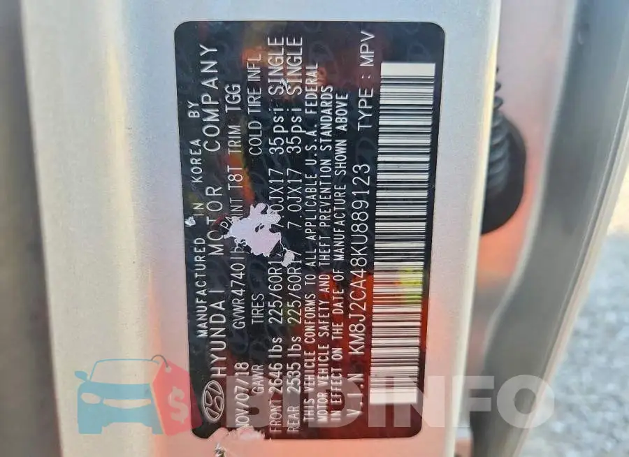 KM8J2CA48KU889123 Photo# 13