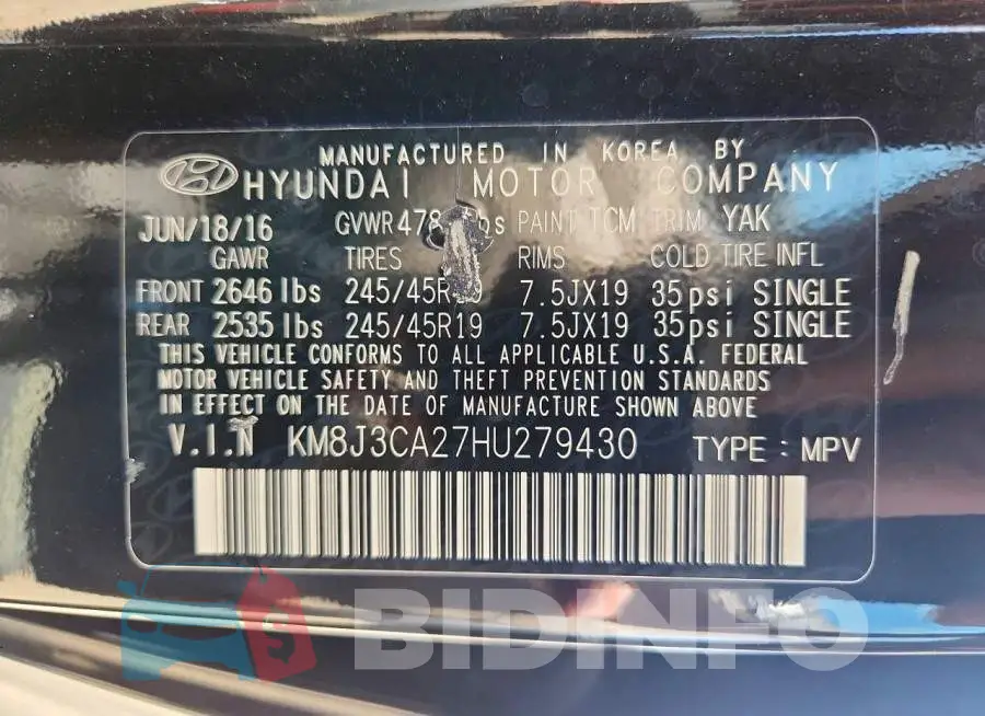 KM8J3CA27HU279430 Photo# 12