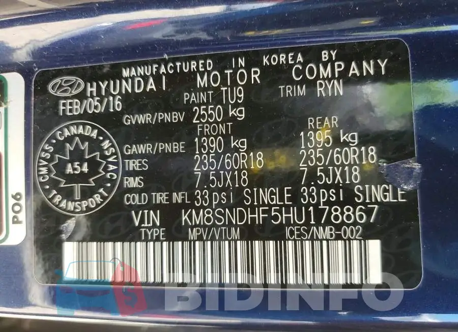 KM8SNDHF5HU178867 Photo# 13