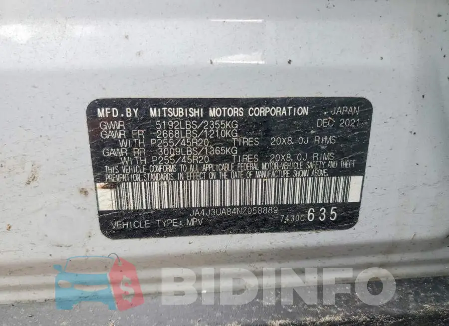 JA4J3UA84NZ058889 Photo# 14