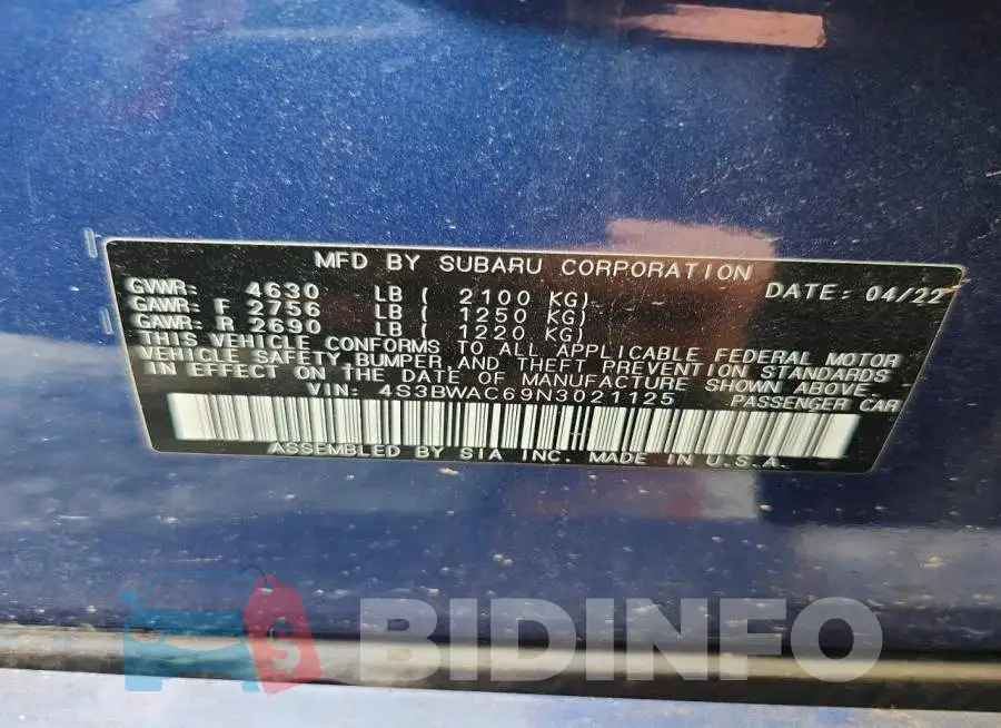4S3BWAC69N3021125 Photo# 13