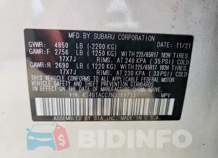 4S4BTACC7N3168733 Photo# 12