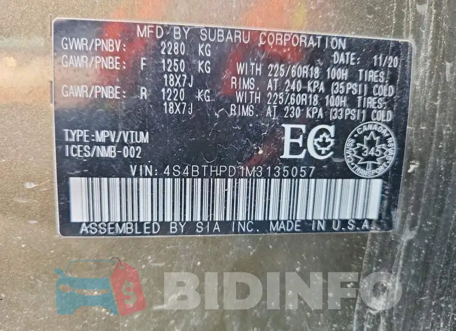 4S4BTHPD1M3135057 Photo# 14