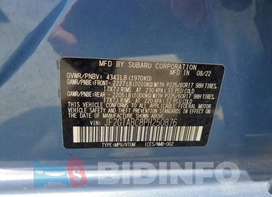 JF2GTABC8PH250876 Photo# 13
