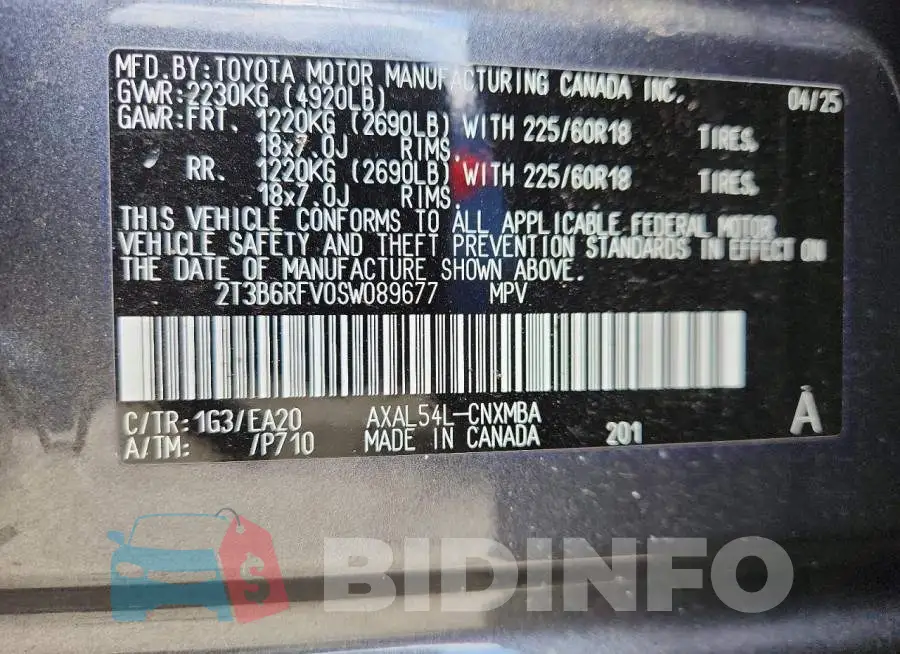 2T3B6RFV0SW089677 Photo# 13