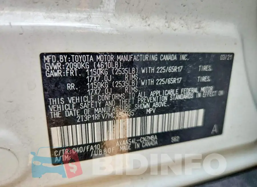 2T3P1RFV7MC195035 Photo# 12