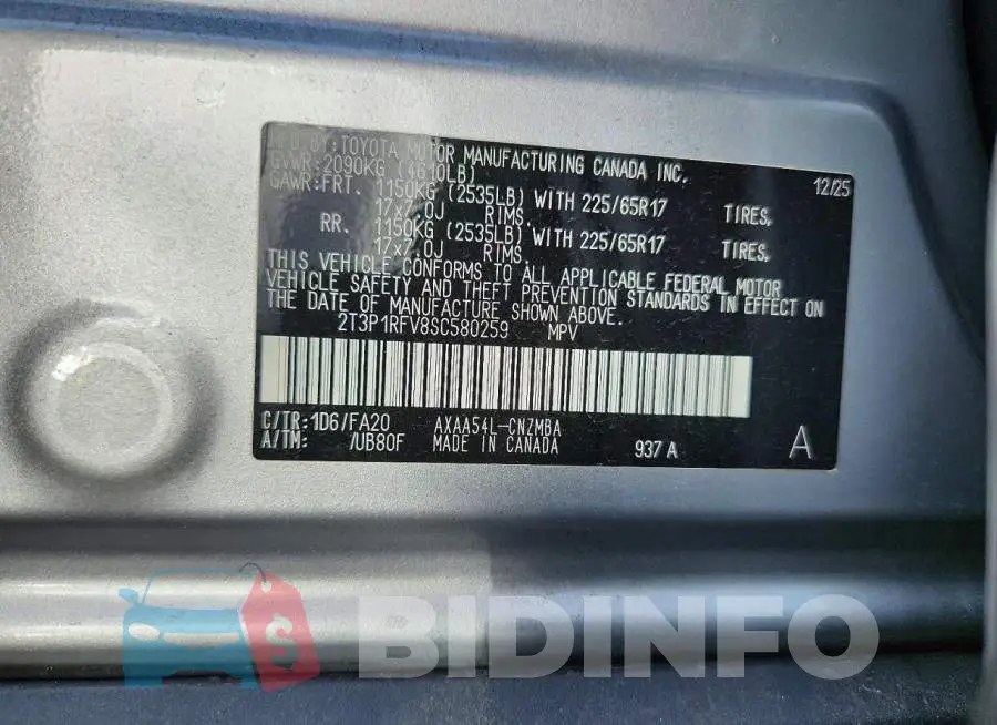 2T3P1RFV8SC580259 Photo# 13