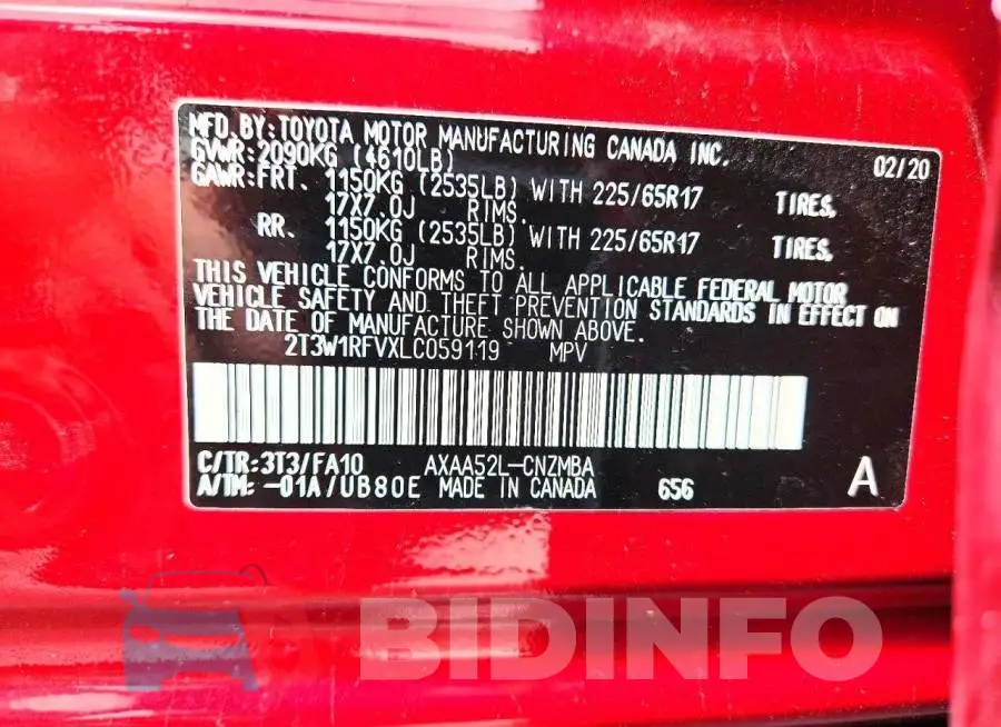 2T3W1RFVXLC059119 Photo# 12