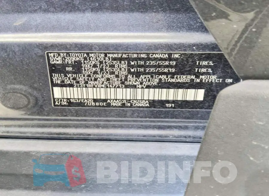 2T3Y1RFVXMC147713 Photo# 13