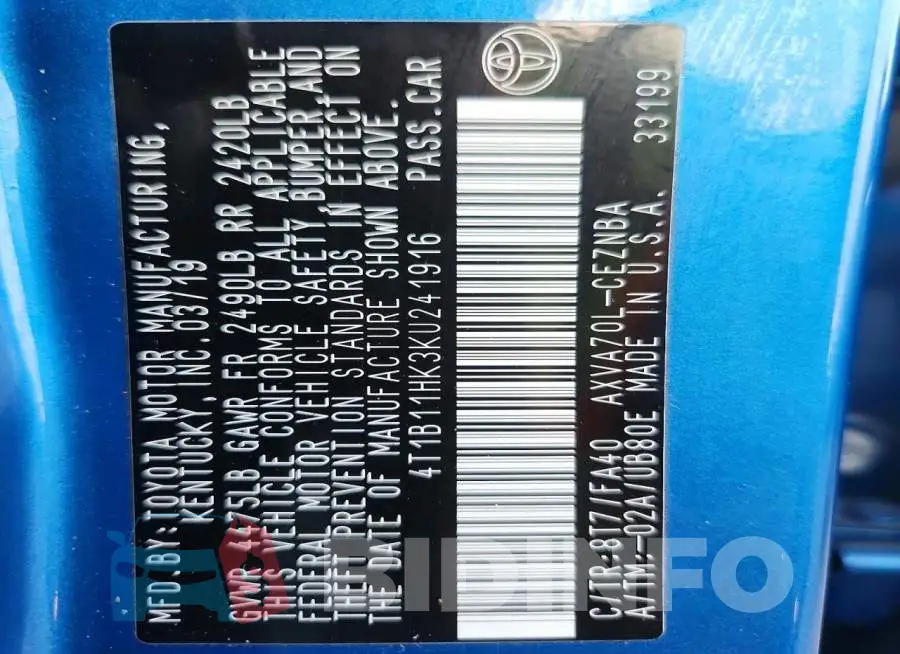 4T1B11HK3KU241916 Photo# 12