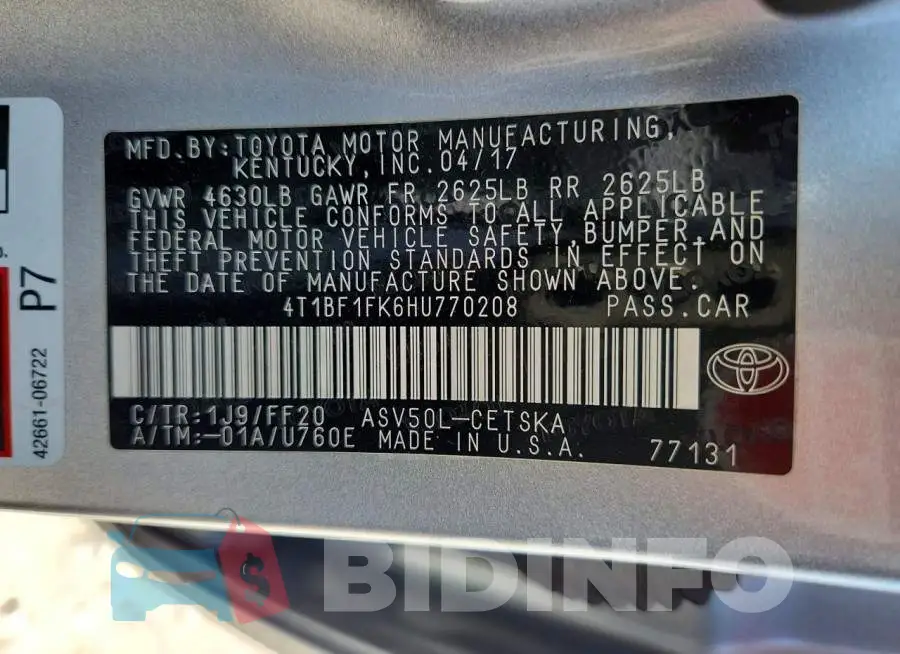 4T1BF1FK6HU770208 Photo# 12