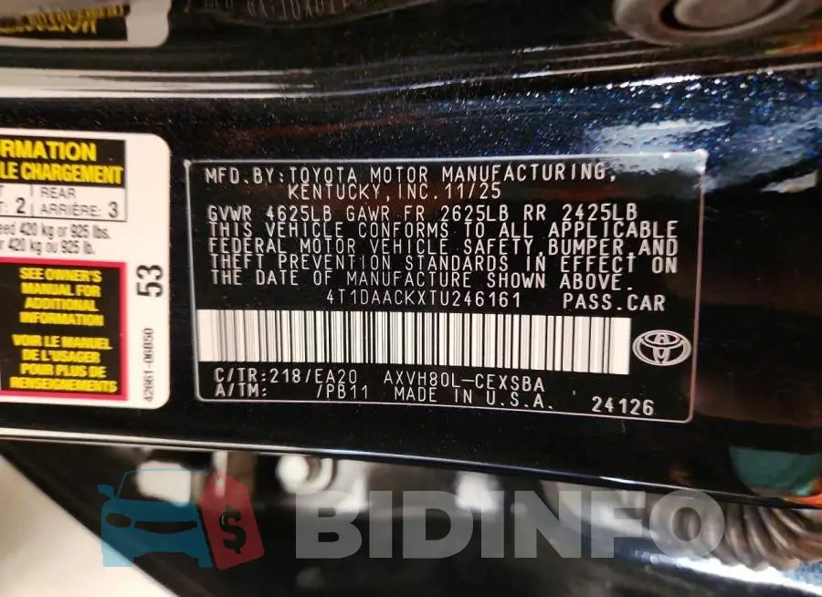 4T1DAACKXTU246161 Photo# 13