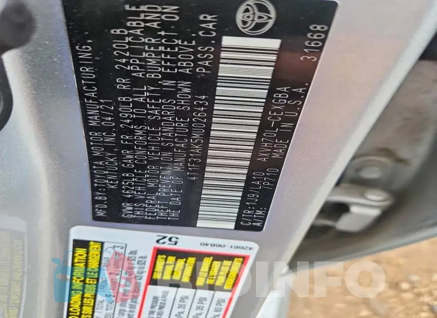 4T1F31AK5MU026434 Photo# 13