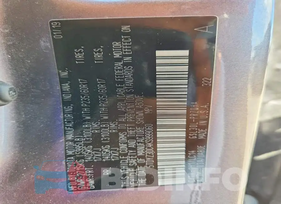 5TDYZ3DC4KS999060 Photo# 13