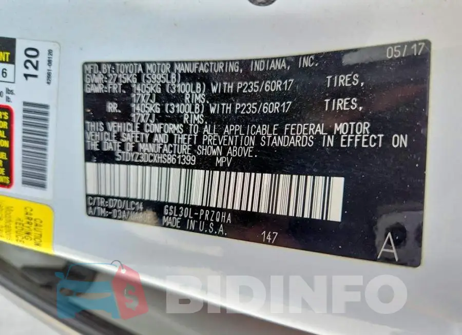 5TDYZ3DCXHS861399 Photo# 13