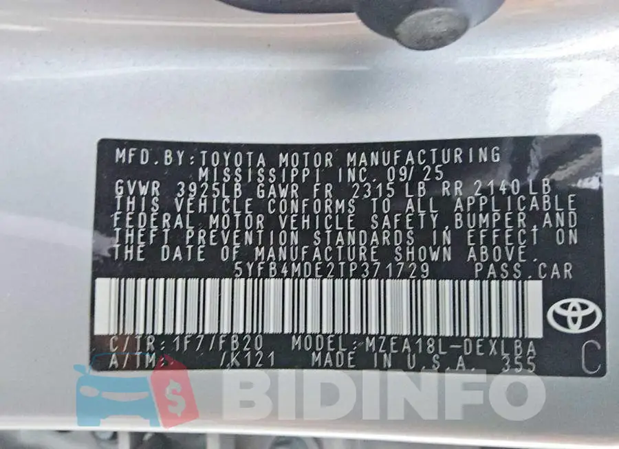 5YFB4MDE2TP371729 Photo# 12