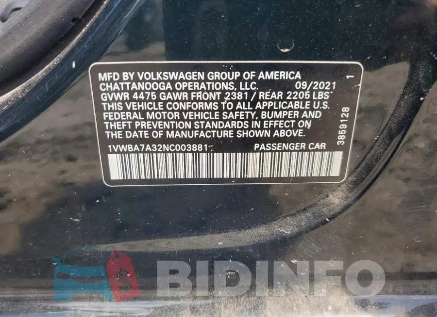 1VWBA7A32NC003881 Photo# 12