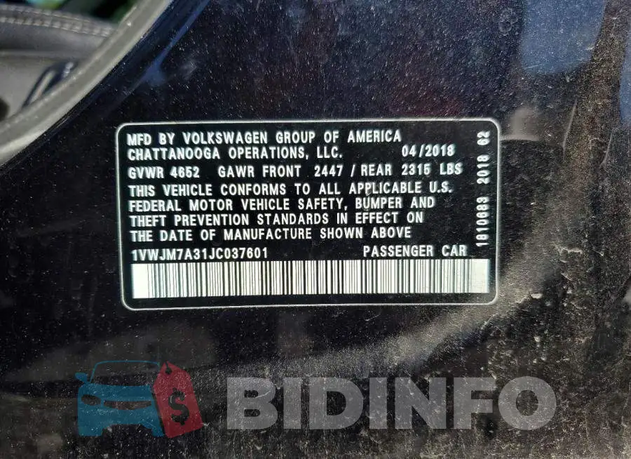 1VWJM7A31JC037601 Photo# 12
