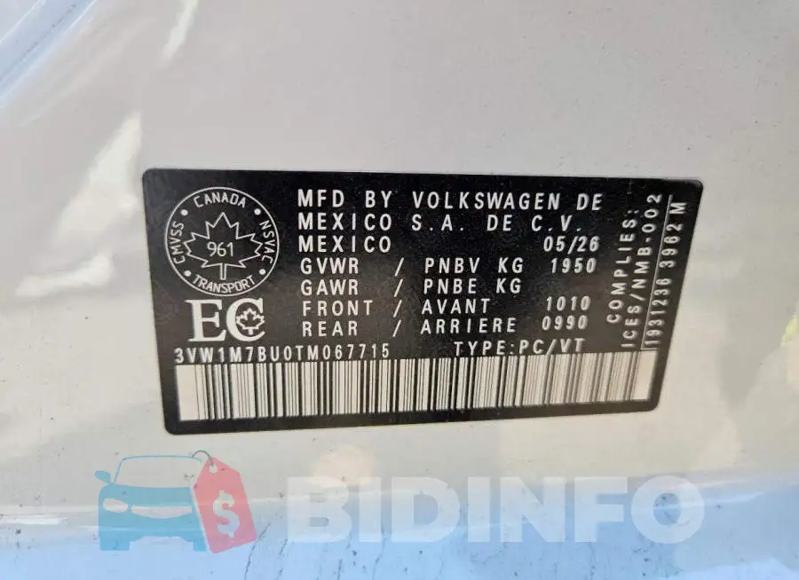 3VW1M7BU0TM067715 Photo# 12