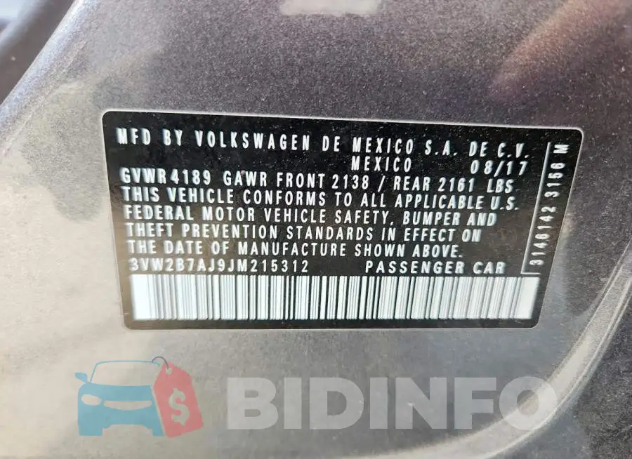 3VW2B7AJ9JM215312 Photo# 12