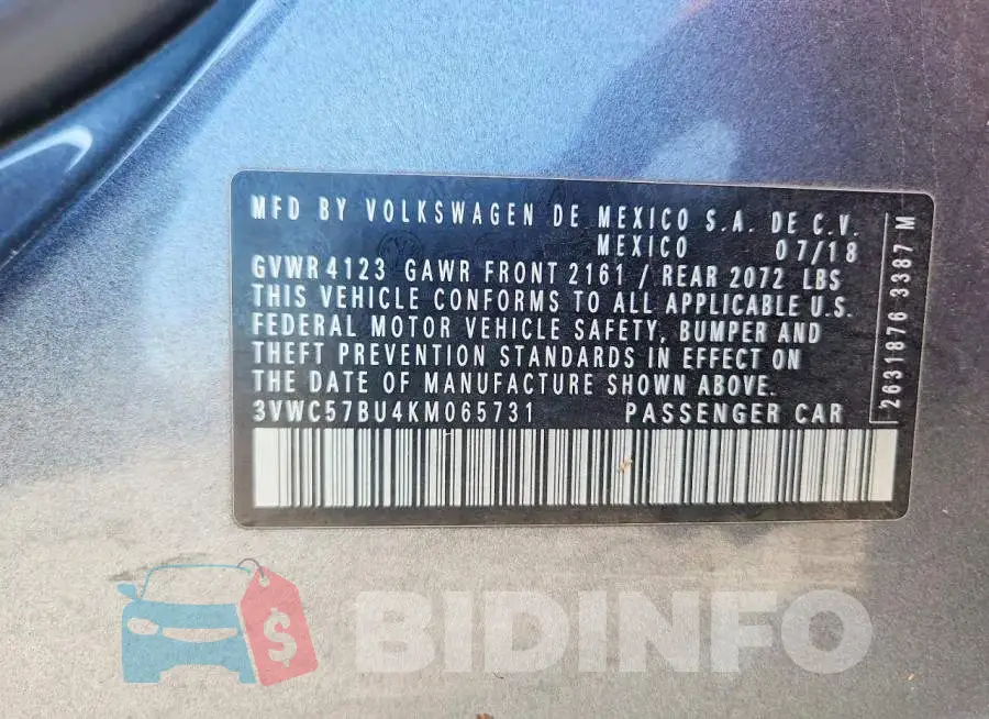 3VWC57BU4KM065731 Photo# 12