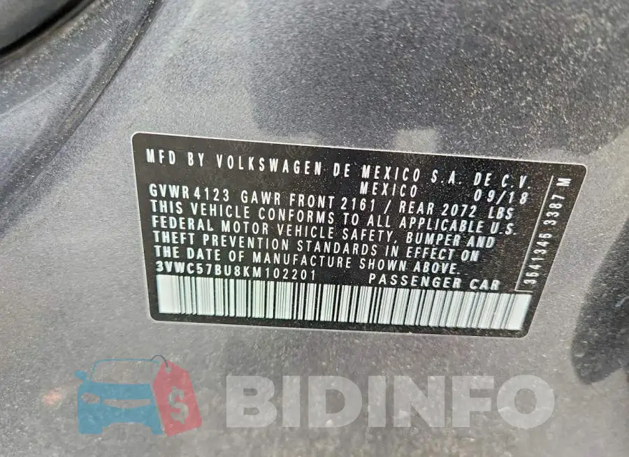 3VWC57BU8KM102201 Photo# 13