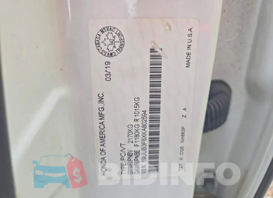 19UUB3F6XKA802594 Photo# 12