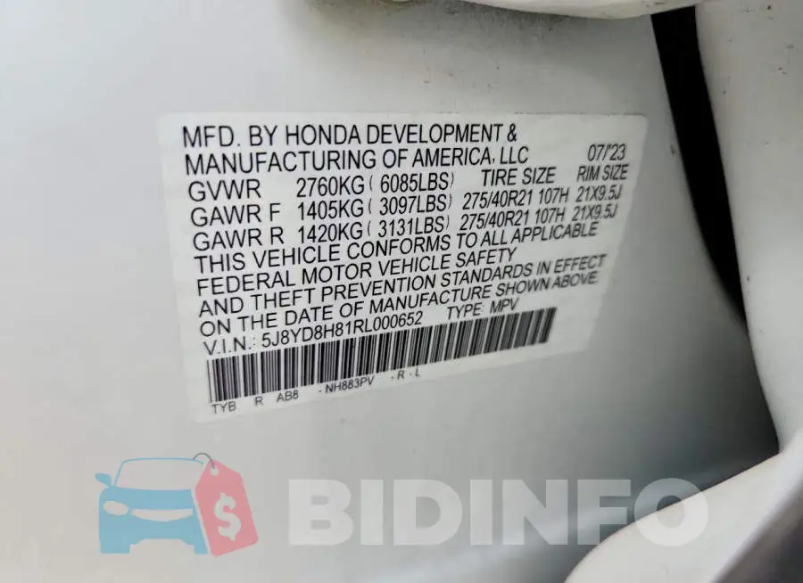 5J8YD8H81RL000652 Photo# 12