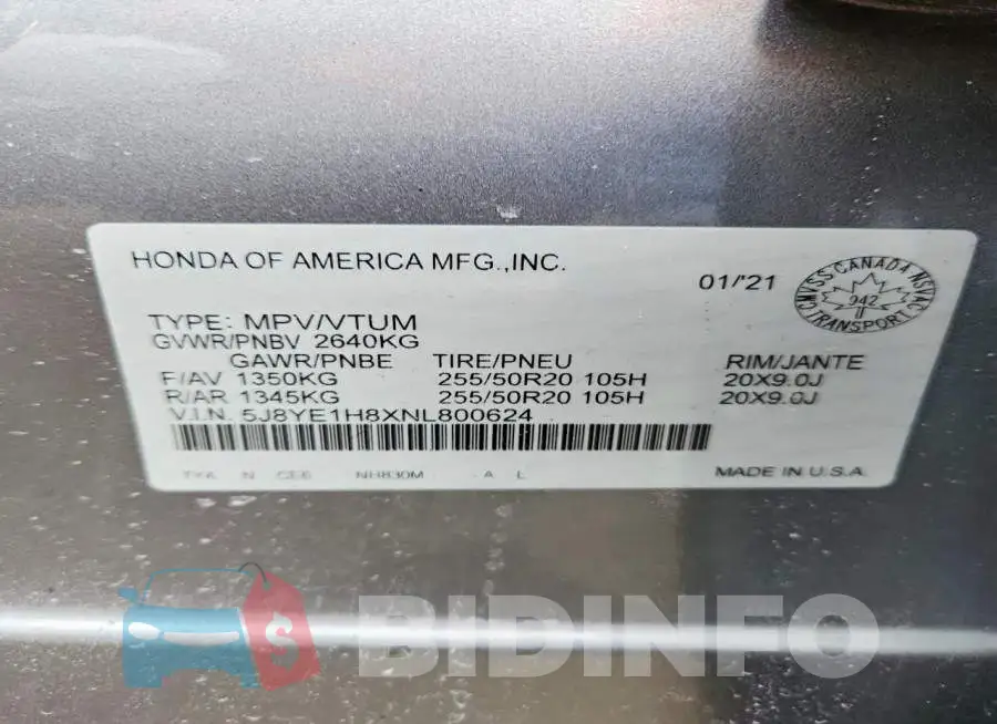 5J8YE1H8XNL800624 Photo# 13