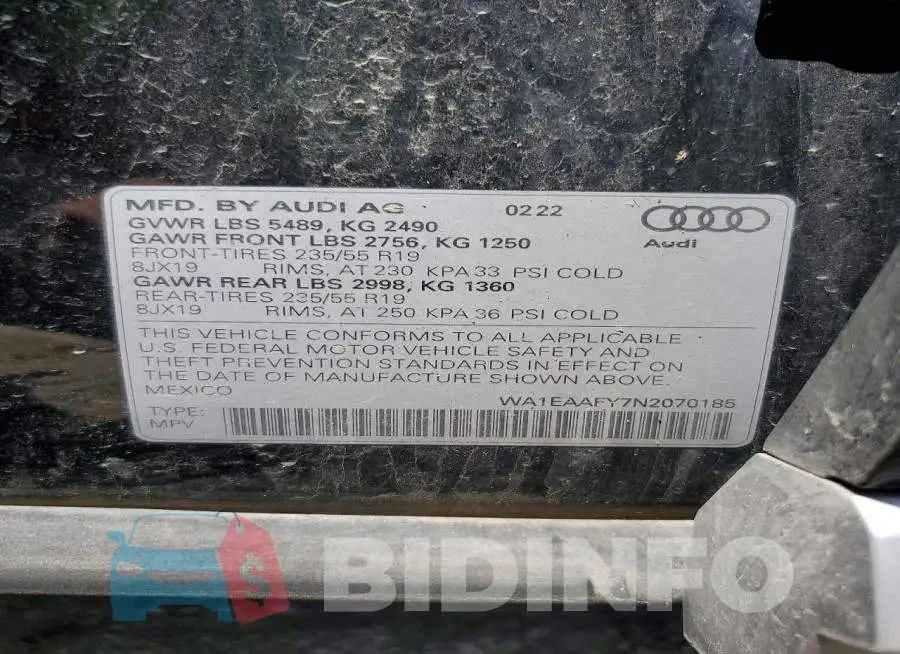 WA1EAAFY7N2070185 Photo# 13