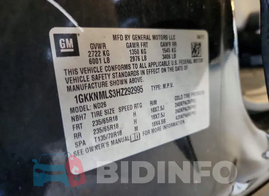 1GKKNMLS3HZ292995 Photo# 14